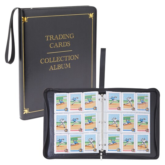 9 Pocket Leather 3 Ring Trading Card Binder for Baseball, Gaming, and Sports Cards, 20 Pages, Hold 360 Cards (10.8 x 13.5 x 1.7 inches), Color: Black | Michaels 9 Pocket Leather 3 Ring Trading Card Binder for Baseball, Gaming, and Sports Cards, 20 Pages, Hold 360 Cards (10.8 x 13.5 x 1.7 inches), Color: Black | Michaels